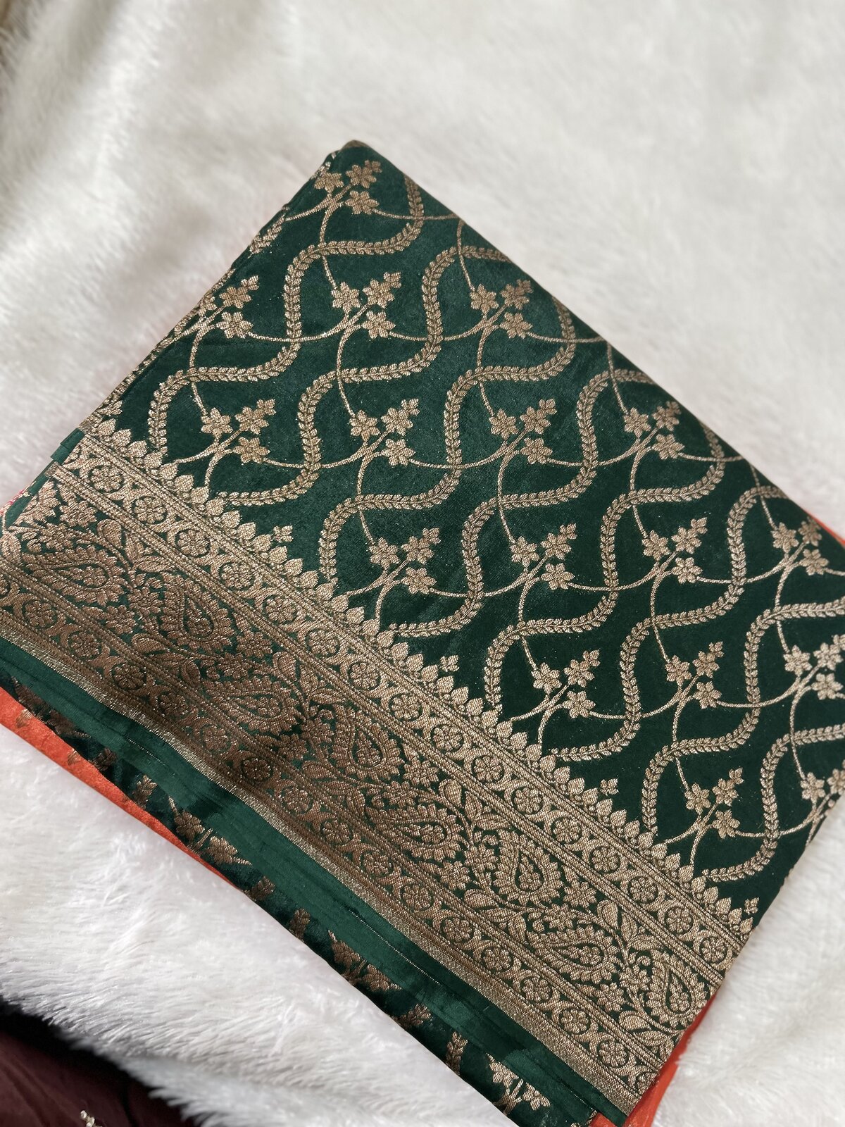 Aishani Weave — Bottle Green Crepe Banarasi Silk Saree