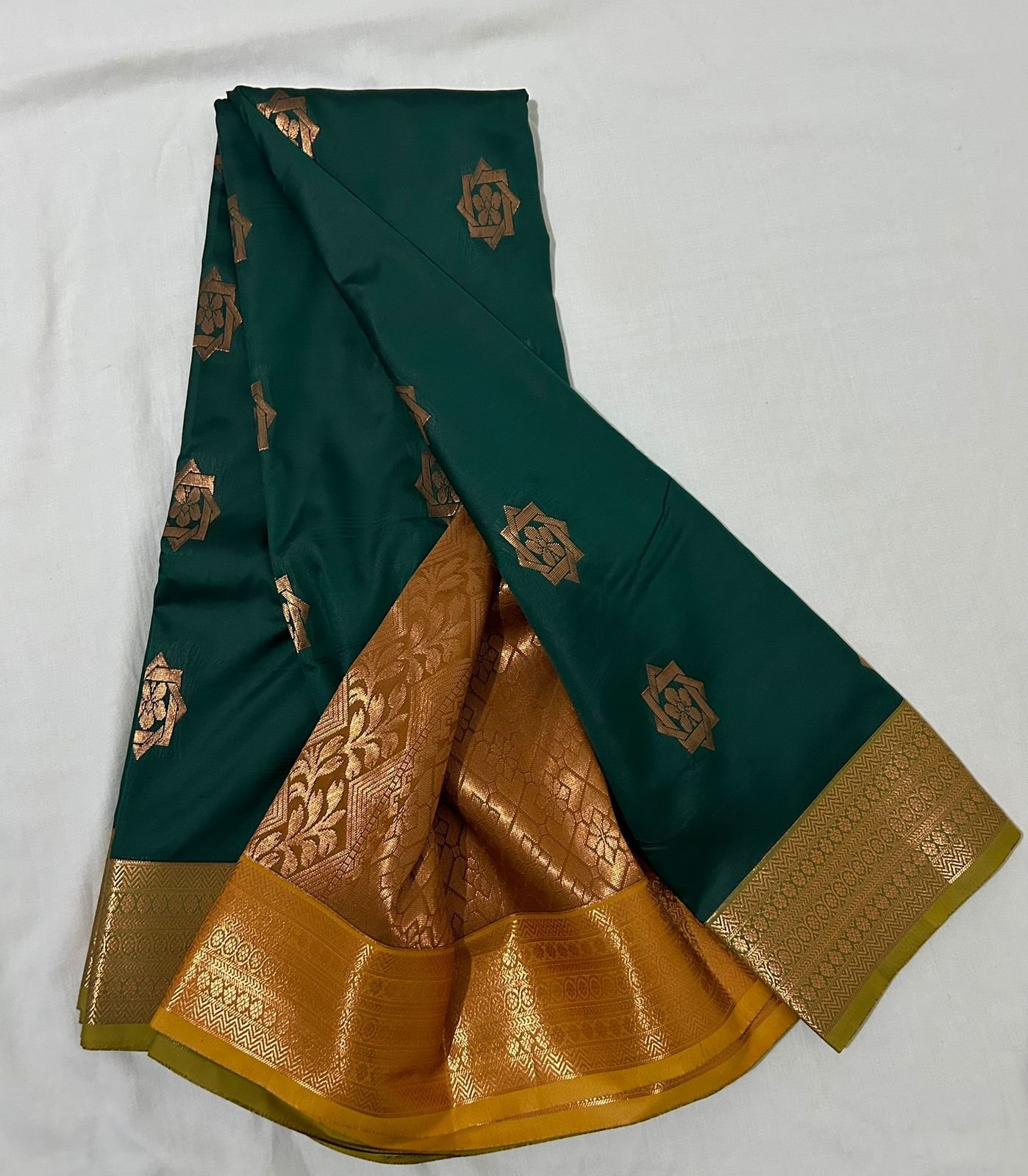 Ananya Reverie — Brown With Peacock Green Semi Kanchipuram Silk Saree