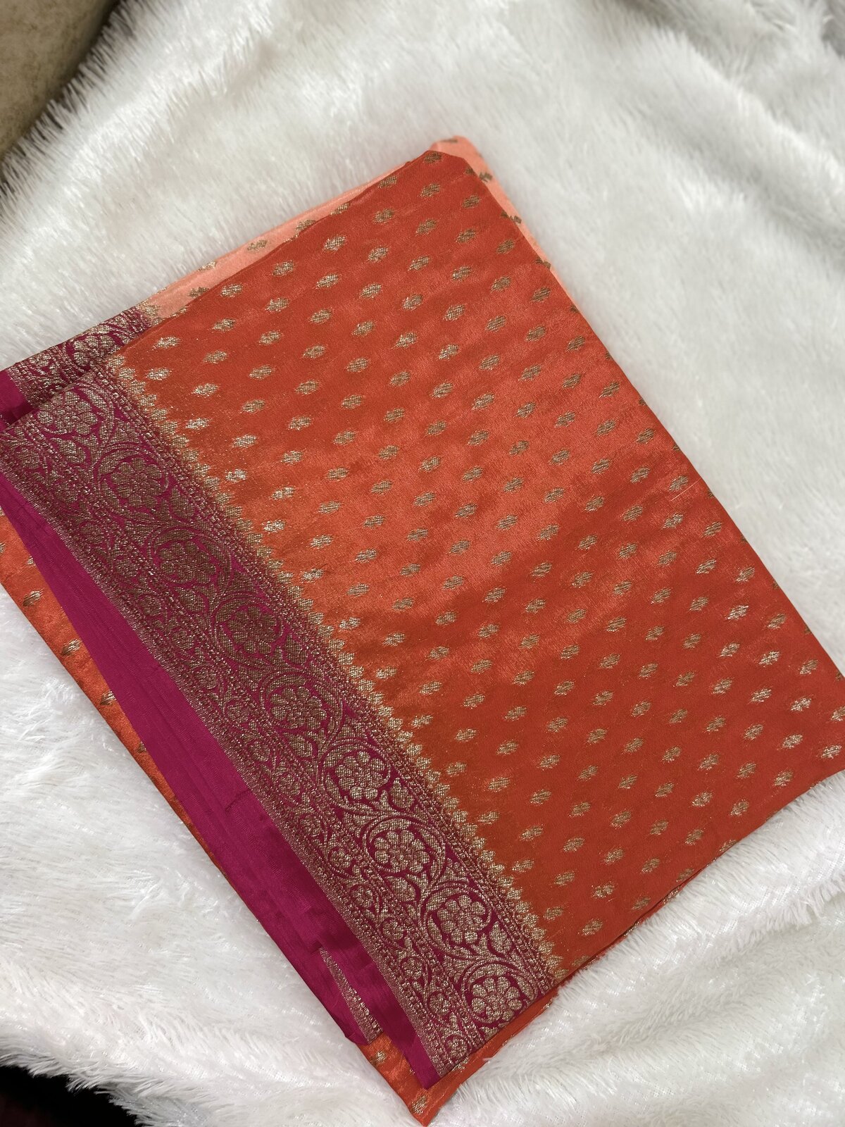 Bhavana Weave — Orange With Pink Crepe Banarasi Silk Saree