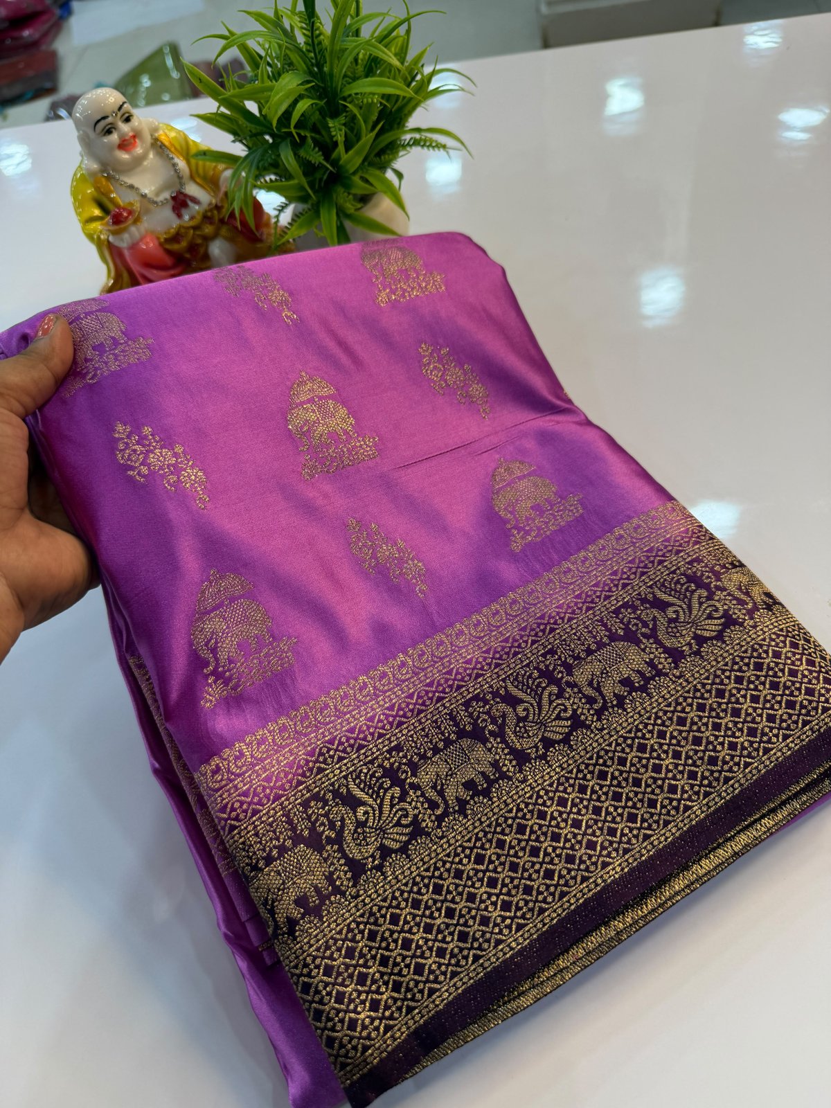 Esha Reverie — Purple With Dark Purple Viscose Banarasi Silk Saree
