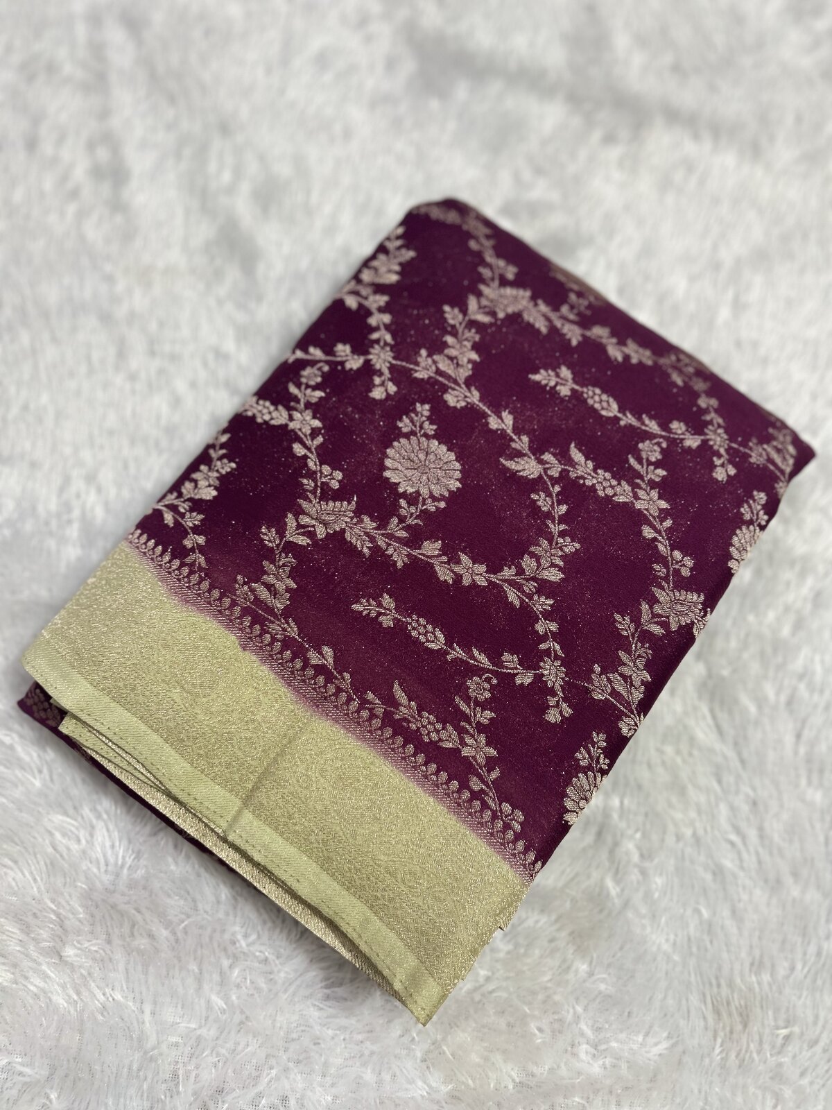Kaveri Silk Muse — Wine with Pista Green Chinon Georgette Saree — photo 2