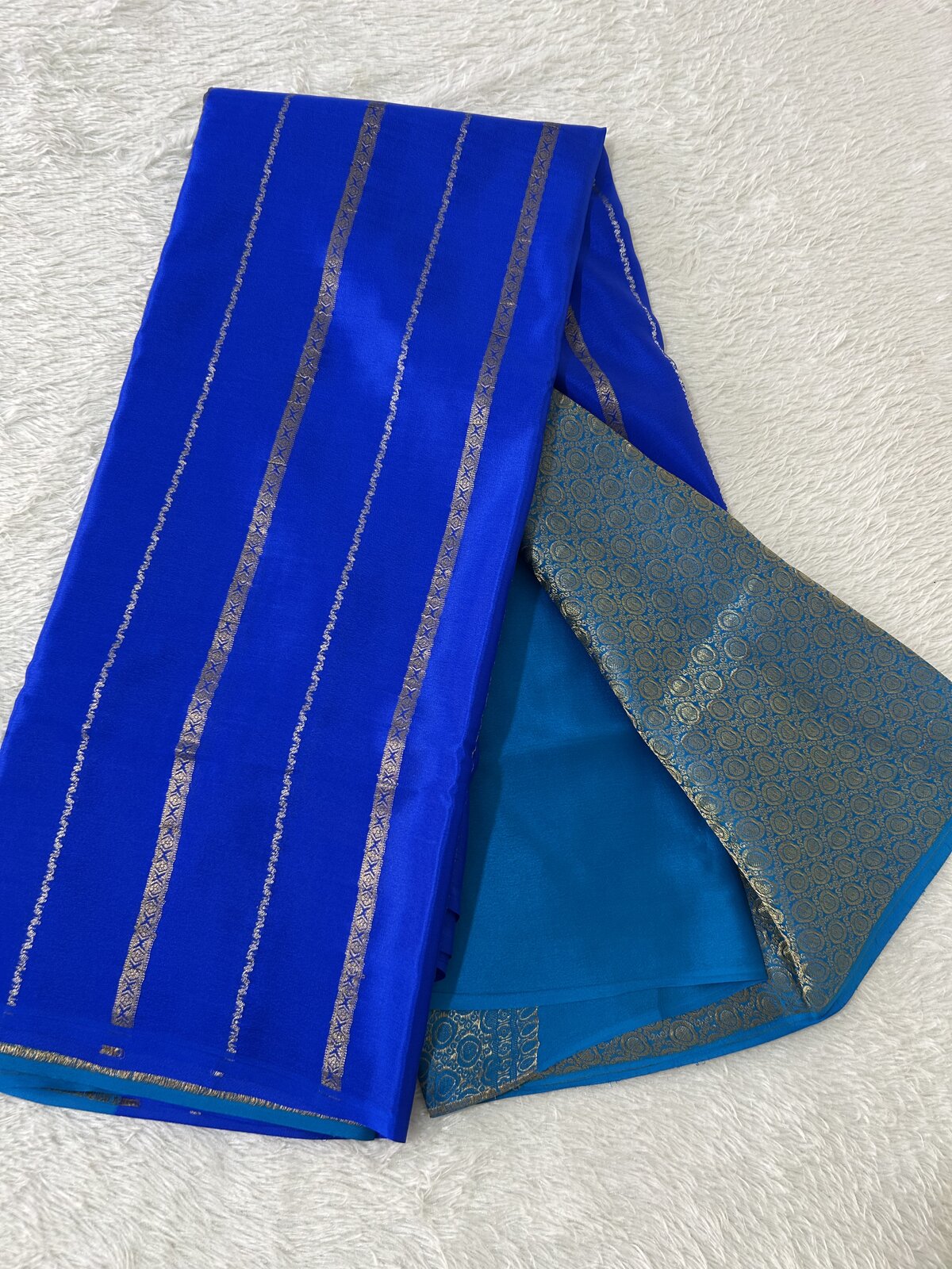 Shobhana Splendour — Royal Blue With Light Blue Pure Crepe Silk Saree