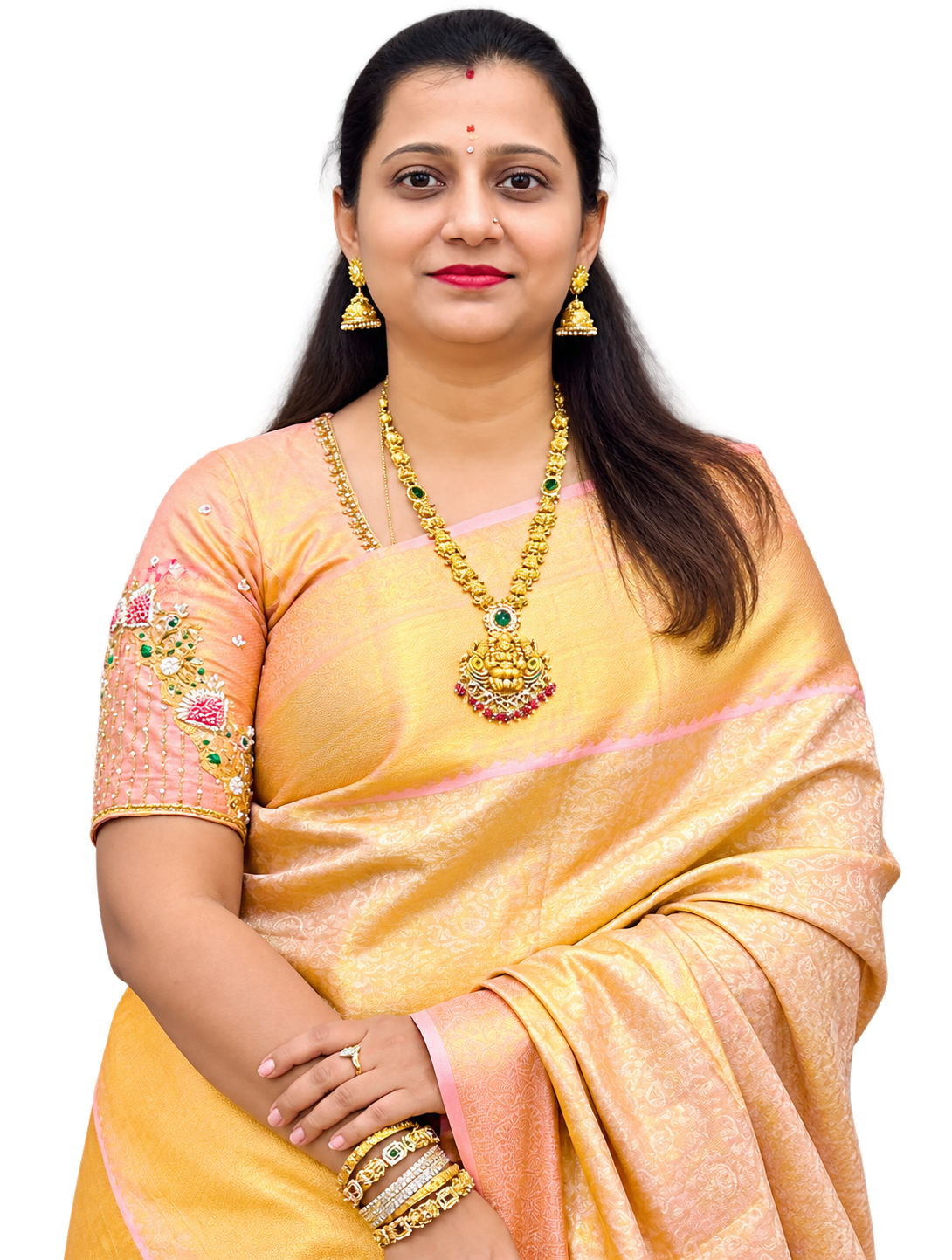 Mrs. Rashmi Vinod, Founder of Namma Udupu, draped in a premium saree from the collection