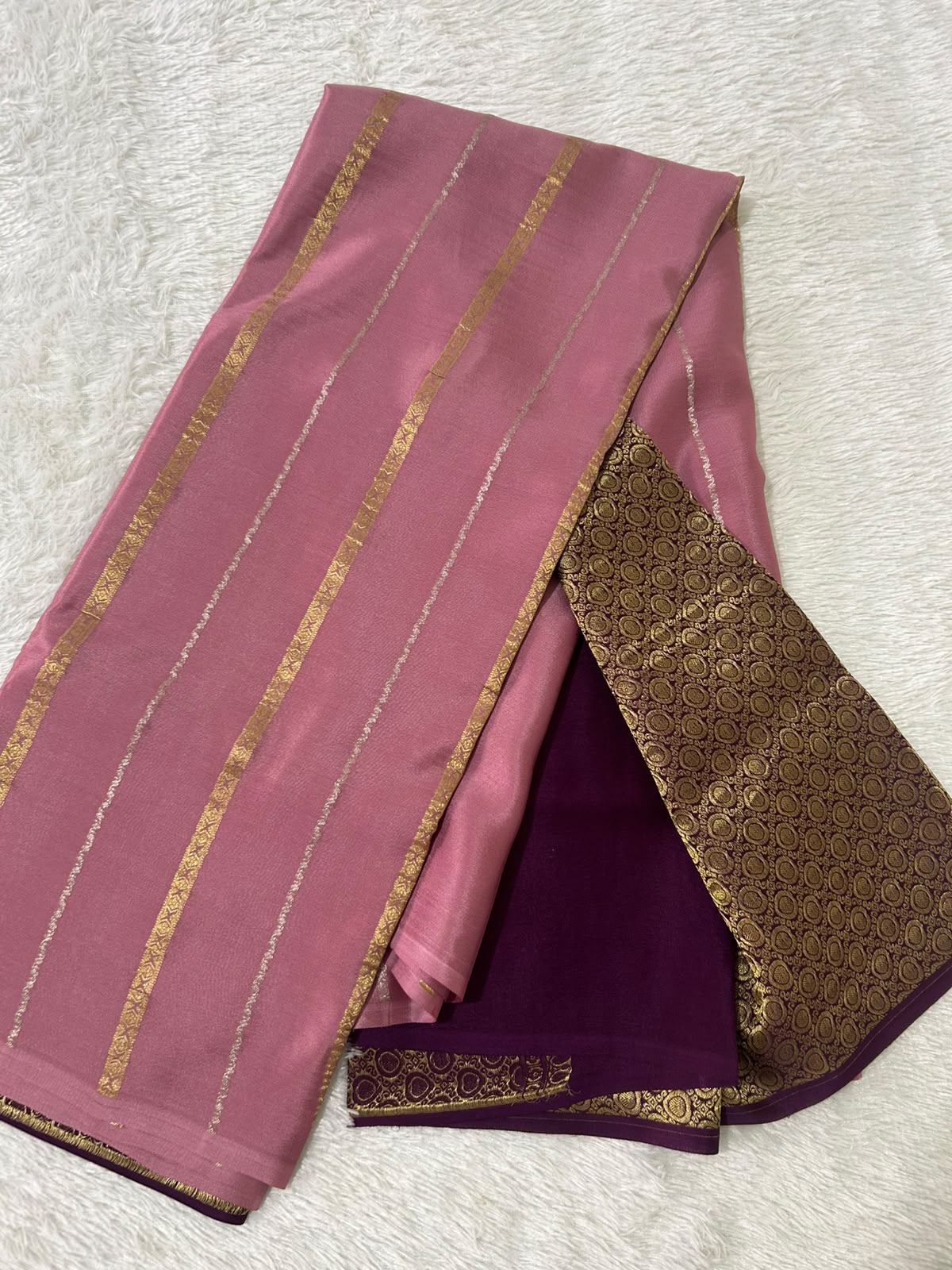 Ritika Glow — Onion Pink With Purple Pure Crepe Silk Saree